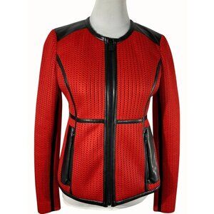 Carlisle Vintage Womens Red Perforated Jacket Black Accents Zip Closure Size 4